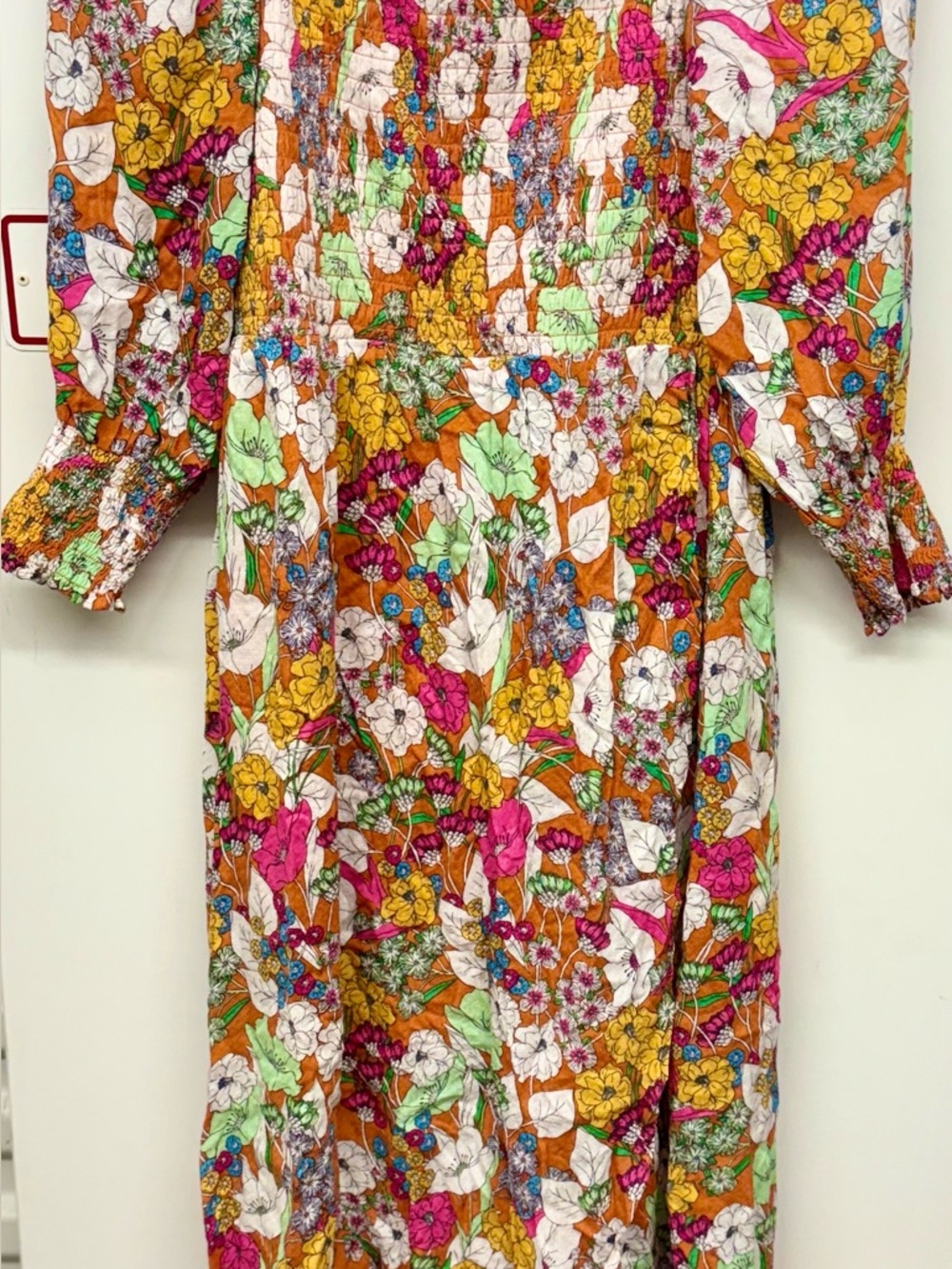 Melrose and Market Floral Print Dress Size Med High Low Smocked Chest NWOT